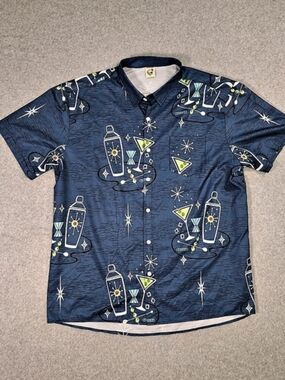 Hardaddy Men's Coctail Martini Button-Up Retro Shirt in Blue Like New XL